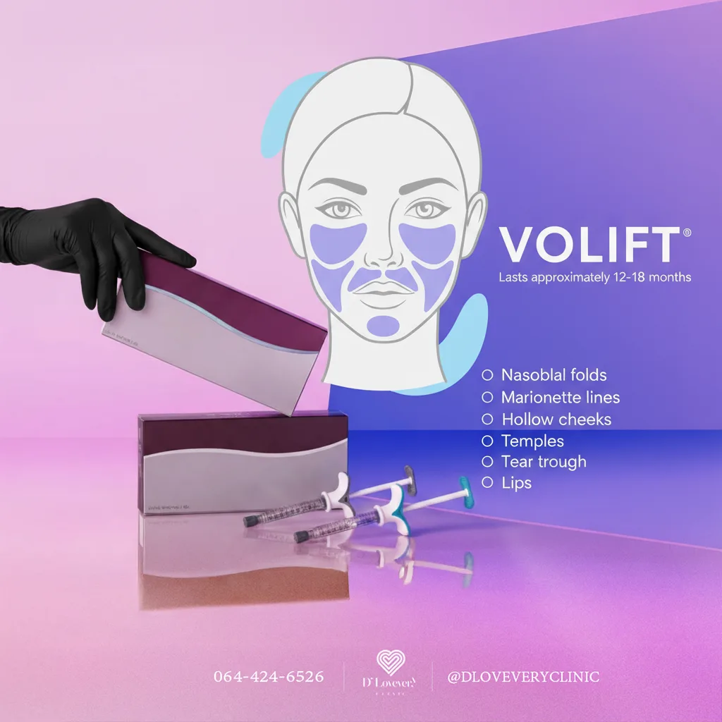 Juvederm Volift เนื้อเจลนิ่ม ละเอียด มีความยืดหยุ่นสูง เหมาะกับการเติมริมฝีปากให้ดูเป็นธรรมชาติ หรือเติมร่องแก้มที่ไม่ลึกมาก ผลลัพธ์อยู่ได้นานประมาณ 12-18 เดือน