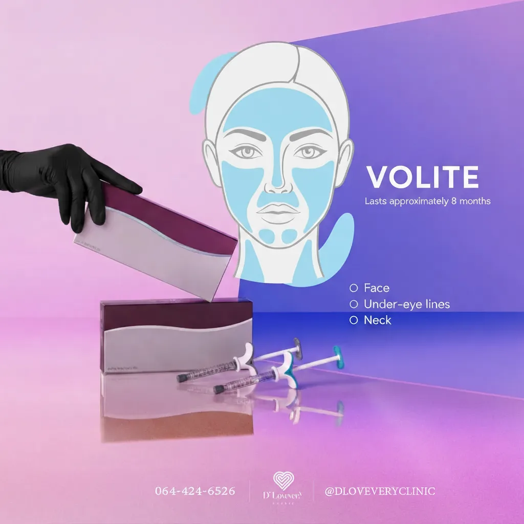 Juvederm Volite เนื้อเจลมีความละเอียดและบางเบาที่สุด ออกแบบมาเพื่อการบำรุงผิวโดยเฉพาะ ช่วยเพิ่มความชุ่มชื้น ทำให้ผิวดูอิ่มฟู ลดเลือนริ้วรอยเล็กๆ ทั่วใบหน้า หรือใช้เติมใต้ตาในผิวชั้นตื้น ผลลัพธ์อยู่ได้นานประมาณ 9 เดือน