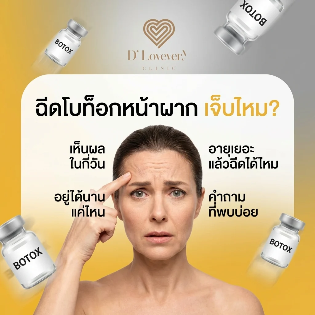 ฉีดโบท็อกหน้าผาก เจ็บไหม เห็นผลในกี่วัน อายุเยอะแล้วฉีดได้ไหม อยู่ได้นานแค่ไหน คำถามที่พบบ่อย