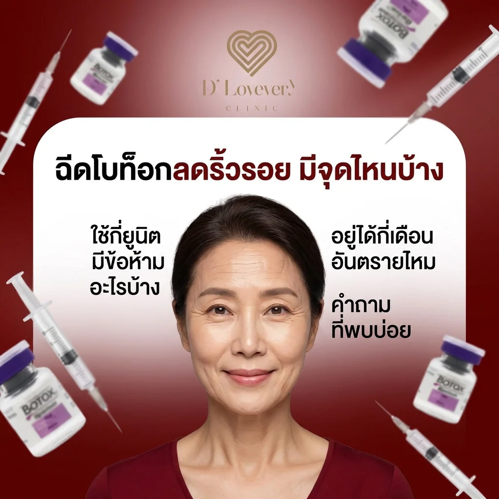 ฉีดโบท็อกลดริ้วรอย มีจุดไหน ใช้กี่ยูนิต มีข้อห้ามอะไรบ้าง อยู่ได้กี่เดือน อันตรายไหม คำถามที่พบบ่อย