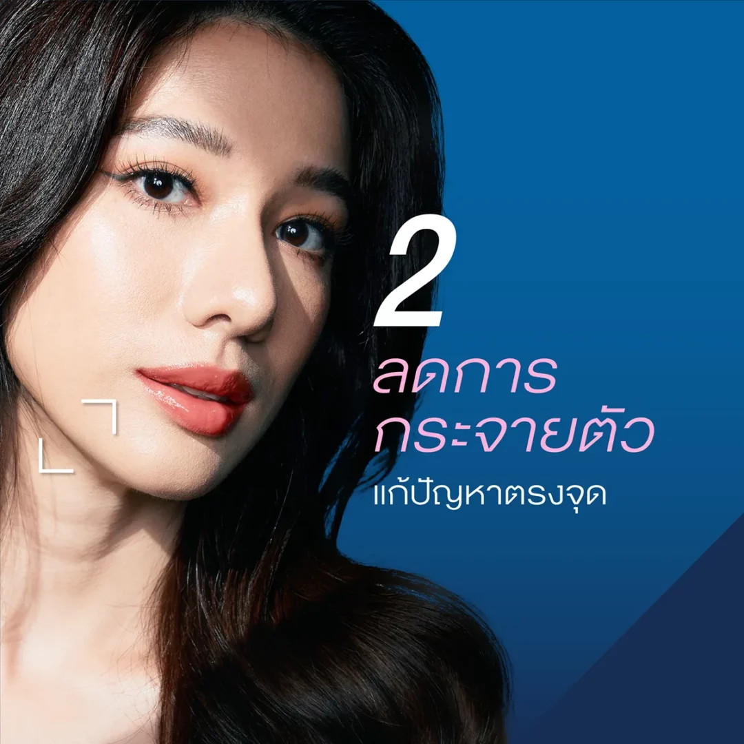 Targeted dermal filler ad: close-up womans face, lasting results, prevents migration