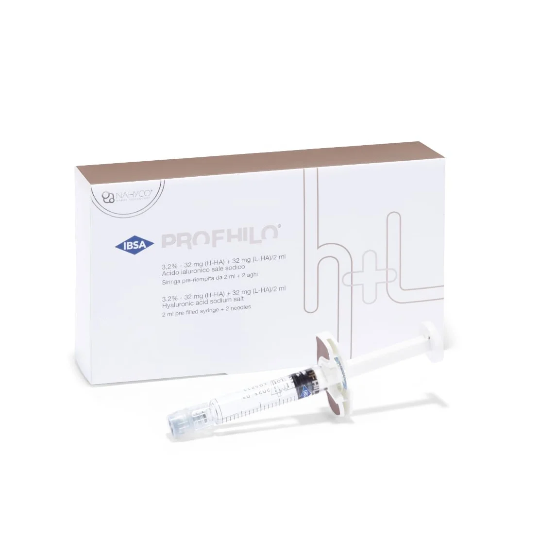 Profhilo pre-filled syringe and box, IBSA hyaluronic acid injectable, clinical packaging