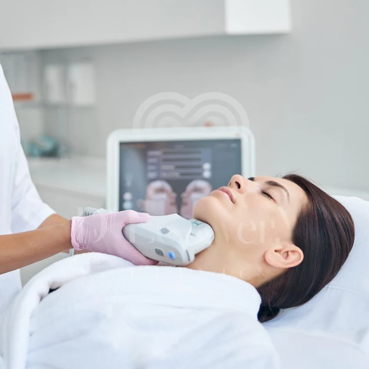 Ultherapy ultrasound neck and jawline treatment in a modern clinic
