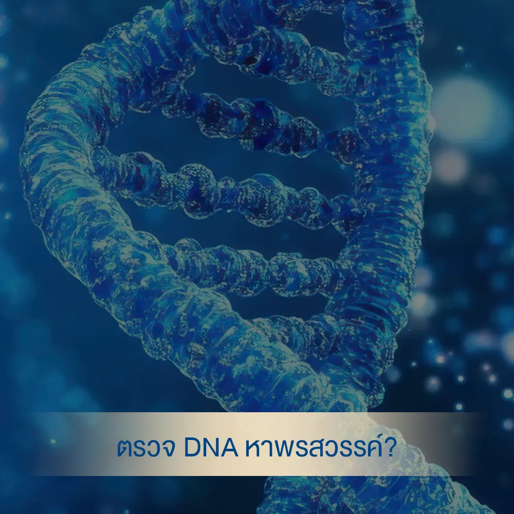 DNA test for talent? 3D blue double helix with Thai question text.