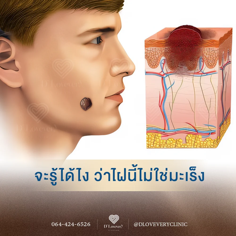 Cheek mole and skin cross-section showing how to check for skin cancer