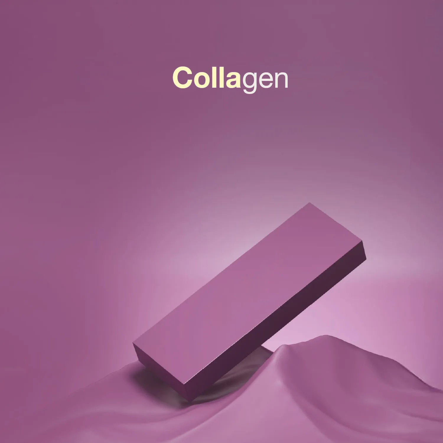 Minimalist mauve collagen block on soft fabric, cosmetic branding concept