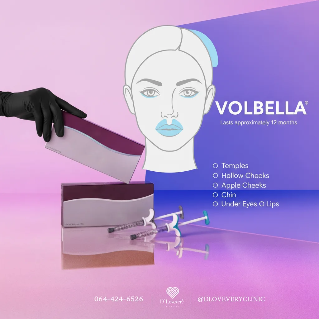 Juvederm Volbella เนื้อเจลนิ่มและมีความละเอียดสูง เหมาะสำหรับเติมเต็มริมฝีปากให้อวบอิ่มอย่างเป็นธรรมชาติ ใช้เก็บรายละเอียดใต้ตา หรือเติมหน้าผาก ผลลัพธ์อยู่ได้นานถึง 12 เดือน